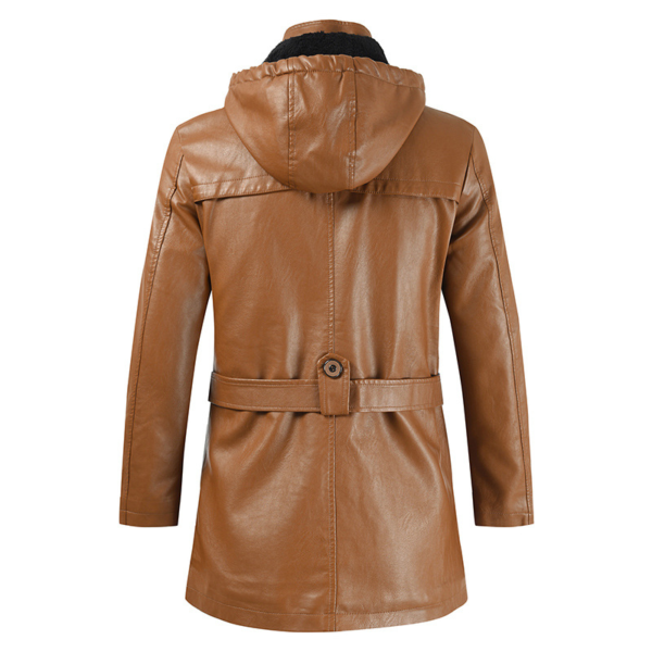 Leather jacket hooded slim coat - Image 2
