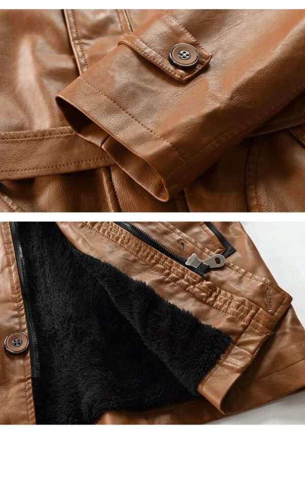 Leather jacket hooded slim coat - Image 4