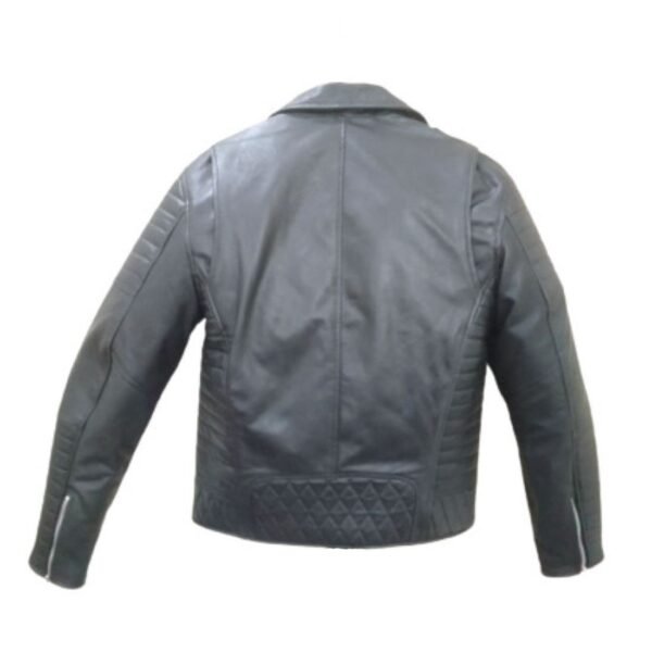 Men's Genuine Lambskin Biker Style Black Leather Jacket - Image 2