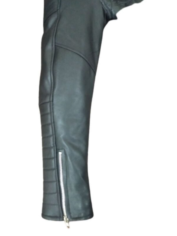 Men's Genuine Lambskin Biker Style Black Leather Jacket - Image 5
