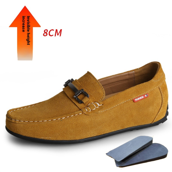 Matte Suede Cowhide Invisible Height Increasing Insole 8CM Men's Lazy Daily Driving Shoes - Image 5