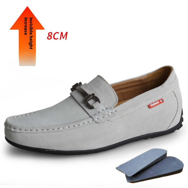 Matte Suede Cowhide Invisible Height Increasing Insole 8CM Men's Lazy Daily Driving Shoes - Image 6