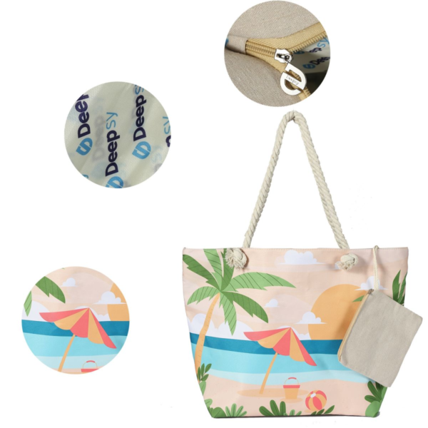 Canvas Beach Tote Bag For Women Waterproof Large Travel Beach Bags With Zipper Reusable Grocery Shopping Bags - Image 12