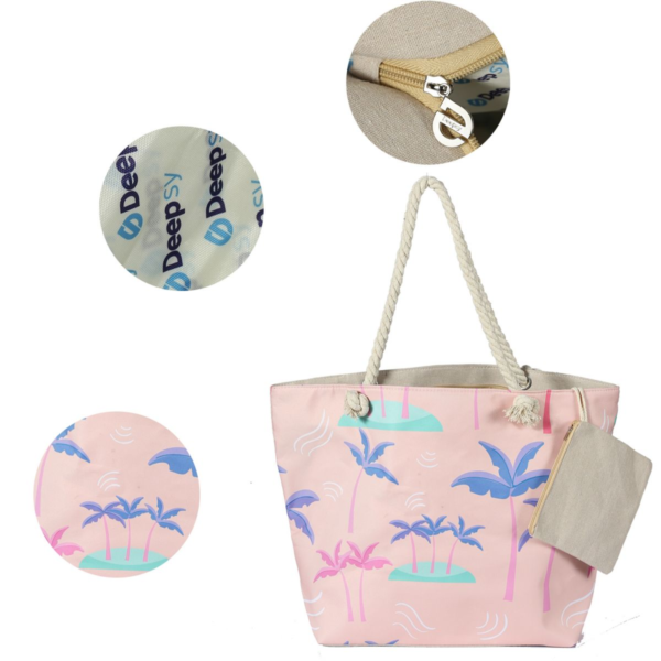 Canvas Beach Tote Bag For Women Waterproof Large Travel Beach Bags With Zipper Reusable Grocery Shopping Bags - Image 16