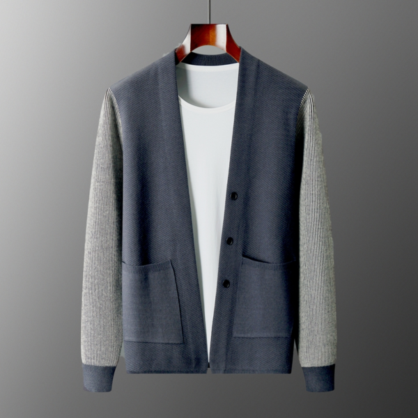 Wool Coat Men's Fall Plus Size Loose Casual Contrast Color Pocket Sweater - Image 2
