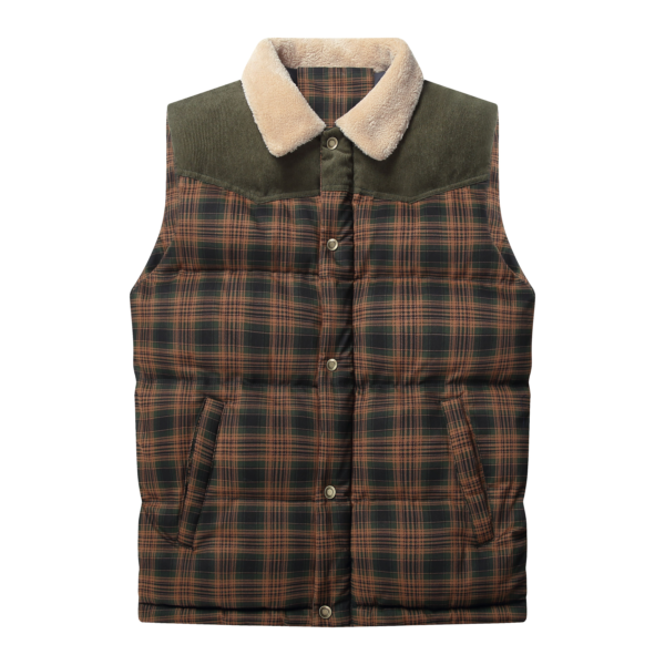 Men Neck Collar Warm Plaid Vest - Image 2