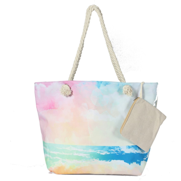 Canvas Beach Tote Bag For Women Waterproof Large Travel Beach Bags With Zipper Reusable Grocery Shopping Bags - Image 3