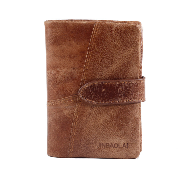 First Layer Cowhide Men's Wallet Vintage Zipper Buckle Leather Short Wallet - Image 4