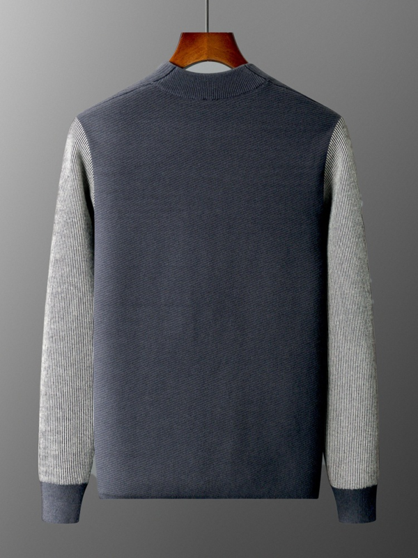 Wool Coat Men's Fall Plus Size Loose Casual Contrast Color Pocket Sweater - Image 4