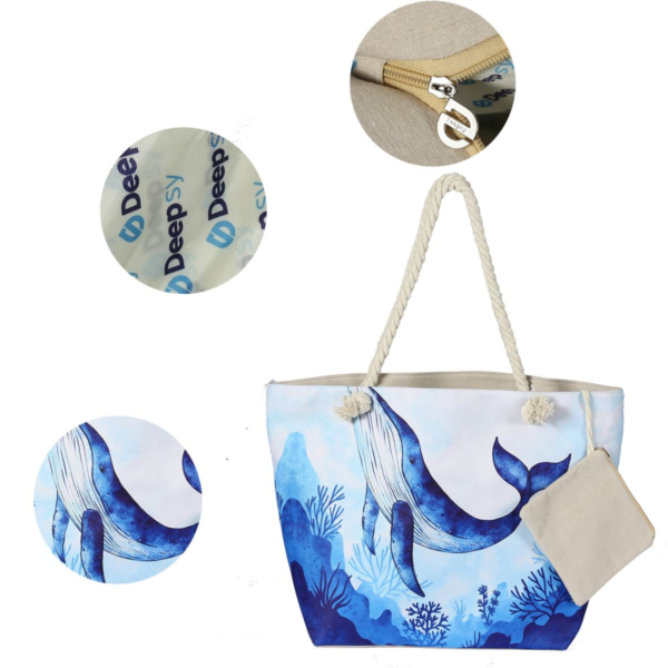 Canvas Beach Tote Bag For Women Waterproof Large Travel Beach Bags With Zipper Reusable Grocery Shopping Bags - Image 4