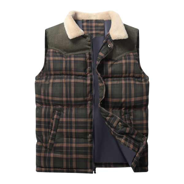 Men Neck Collar Warm Plaid Vest - Image 5