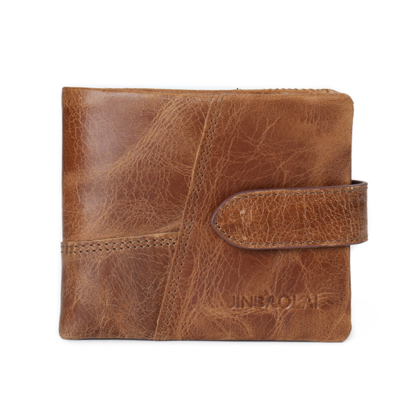 First Layer Cowhide Men's Wallet Vintage Zipper Buckle Leather Short Wallet - Image 5