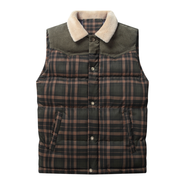 Men Neck Collar Warm Plaid Vest - Image 6