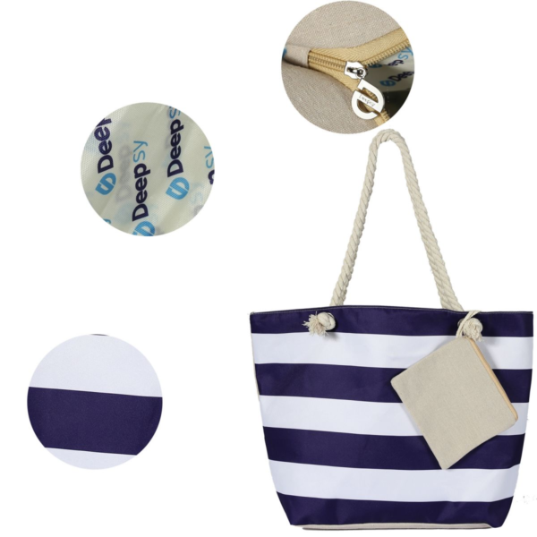 Canvas Beach Tote Bag For Women Waterproof Large Travel Beach Bags With Zipper Reusable Grocery Shopping Bags - Image 6