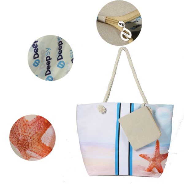 Canvas Beach Tote Bag For Women Waterproof Large Travel Beach Bags With Zipper Reusable Grocery Shopping Bags - Image 8