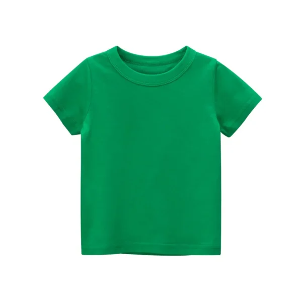 2024 Summer Girls Boys Solid T-Shirts Clothes 100% Pure Cotton Short Sleeve Yellow Red Green Kids UnderShirt Bottomming Clothing - Image 2
