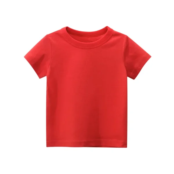 2024 Summer Girls Boys Solid T-Shirts Clothes 100% Pure Cotton Short Sleeve Yellow Red Green Kids UnderShirt Bottomming Clothing - Image 3