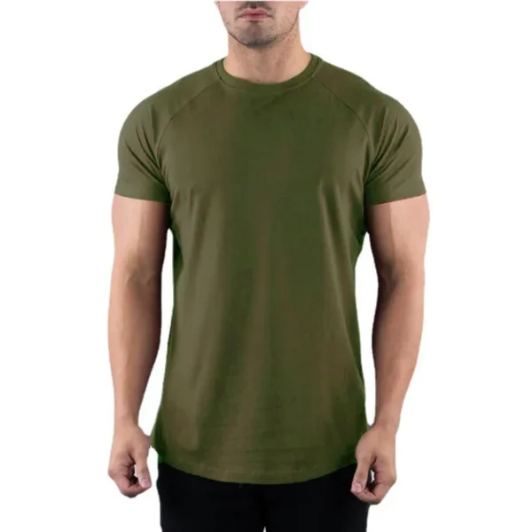 Plain Gym T-shirt Men Summer Fitness Clothing O-Neck Short Sleeve T shirt Cotton Slim Fit Tshirt Bodybuilding Workout Tees Tops - Image 2