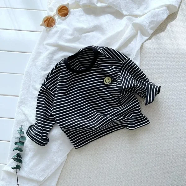 Striped Cute Baby Long Sleeved T-shirt Children Clothes Tops Boy's Sweatshirt Kids O-neck Pullover Blouse 1 2 3 4 5 6years - Image 2