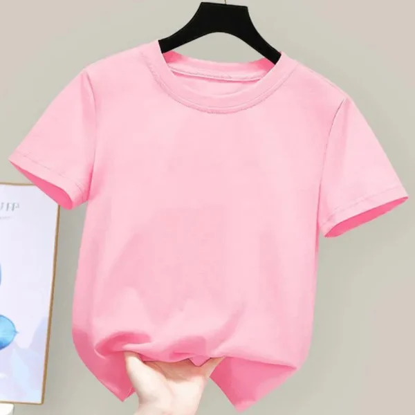 180gsm Fabric 100% Cotton Children Boy Girl T shirt 2024 New Summer Women Short Sleeve T-Shirt Cute Style White Solid Color Tops - Image 2