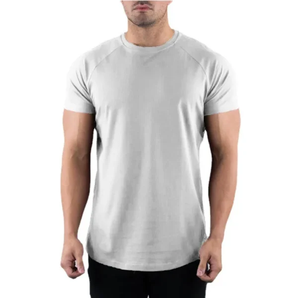 Plain Gym T-shirt Men Summer Fitness Clothing O-Neck Short Sleeve T shirt Cotton Slim Fit Tshirt Bodybuilding Workout Tees Tops - Image 3