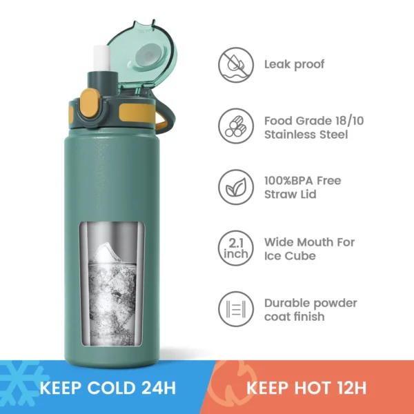 FEIJIAN Thermos Bottle with Straw 600ml 720ml Stainless Steel Thermal Cup Car Insulated Flask Water Tumbler for Outdoor Sports - Image 3