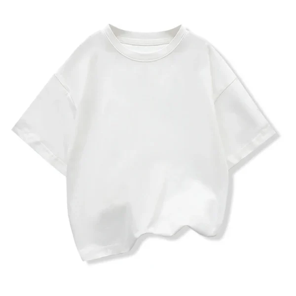 Kids Dropped Shoulder Short-sleeved T-shirt Summer New Pure Cotton Round Neck Loose Bottoming Shirt Student Sportswear 2-10Y - Image 5