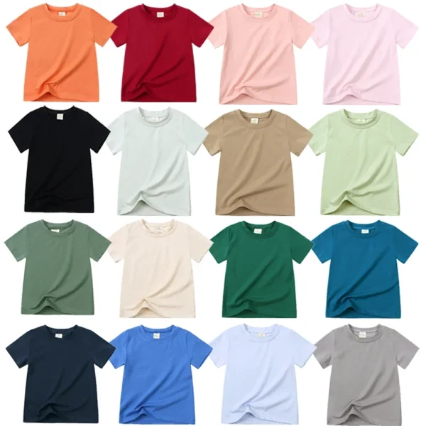 2024 Kids Summer Boy Girl T-shirt Solid Cotton Breathable Teenager Short Children Support Custom Shirt For 12M-9T Korean Top