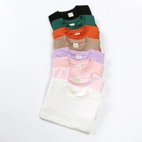 2024 Kids Summer Boy Girl T-shirt Solid Cotton Breathable Teenager Short Children Support Custom Shirt For 12M-9T Korean Top - Image 2