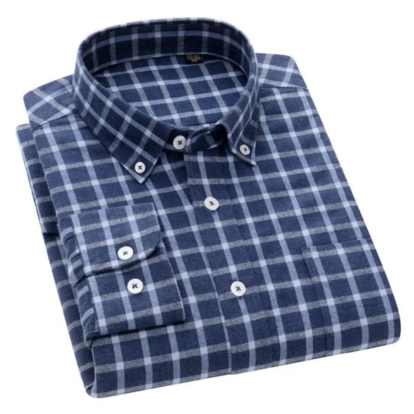 New 100% Pure Cotton Shirt Men's Plaid Shirt Long Sleeve Regular Fit Men Casual soft Comfortable Flannel Social Shirts 4XL 5XL - Image 2