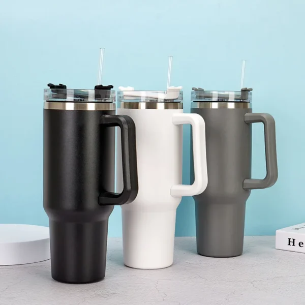40oz 304 Stainless Steel Insulated Water Bottle,Thermal Coffee Car Cup, Cold Hot Mugs Vacuum Flask With Handle Straw,For Sport - Image 2