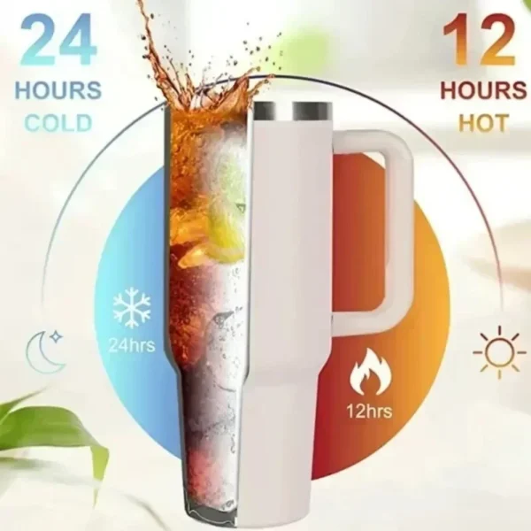 40oz Insulated Tumbler with Handle Straw Stainless Steel Water Bottle Vacuum Water Cold Warm Thermos Cup Coffee Mug Drinkware - Image 4