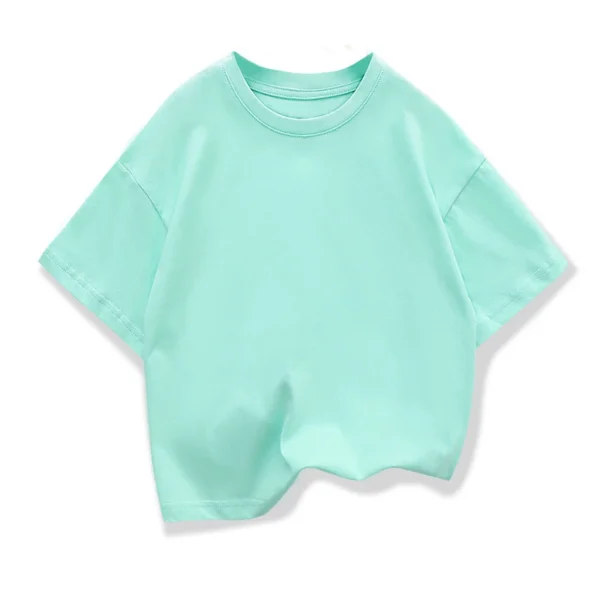 Kids Dropped Shoulder Short-sleeved T-shirt Summer New Pure Cotton Round Neck Loose Bottoming Shirt Student Sportswear 2-10Y - Image 6