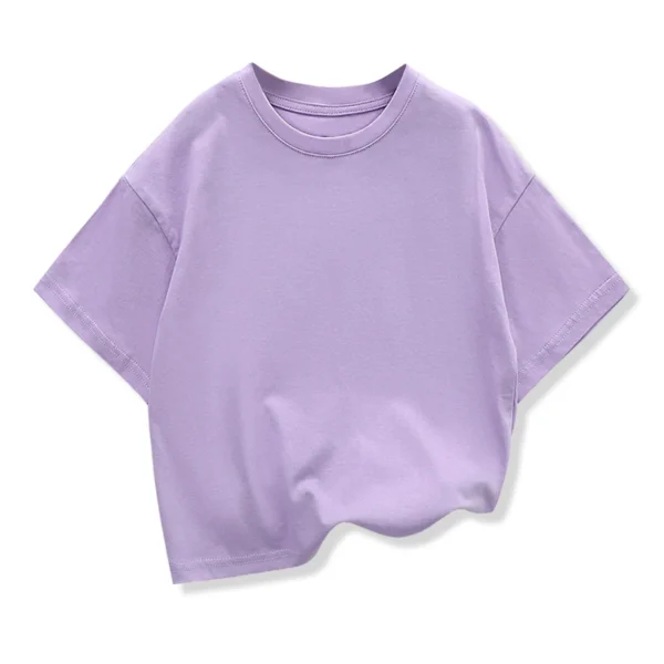 Kids Dropped Shoulder Short-sleeved T-shirt Summer New Pure Cotton Round Neck Loose Bottoming Shirt Student Sportswear 2-10Y - Image 3