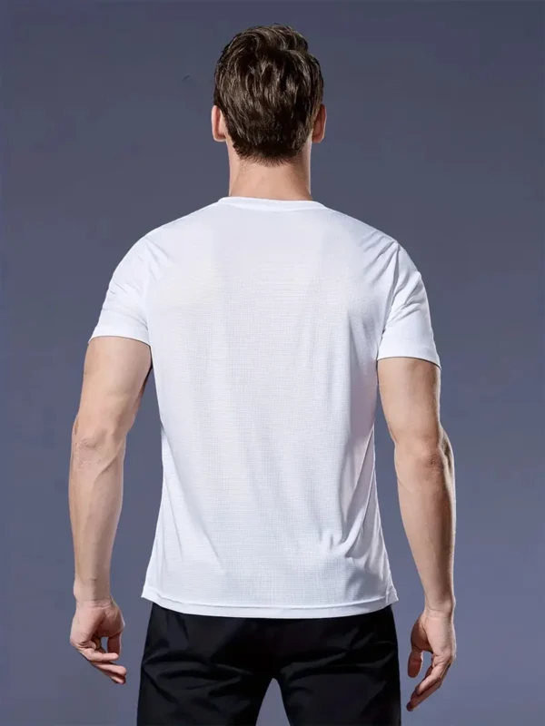 Round Neck T-Shirt 1 Piece White Ultra-Light Men's Quick Drying Breathable Sweat-Absorbent Shirt Suitable for Fitness Gym and Ru - Image 2