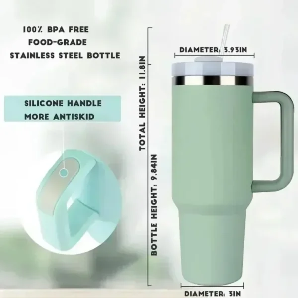 40oz Insulated Tumbler with Handle Straw Stainless Steel Water Bottle Vacuum Water Cold Warm Thermos Cup Coffee Mug Drinkware - Image 6