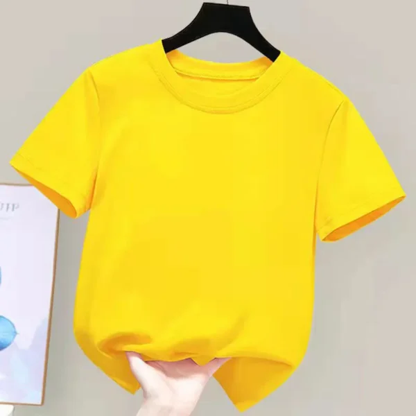 180gsm Fabric 100% Cotton Children Boy Girl T shirt 2024 New Summer Women Short Sleeve T-Shirt Cute Style White Solid Color Tops - Image 5