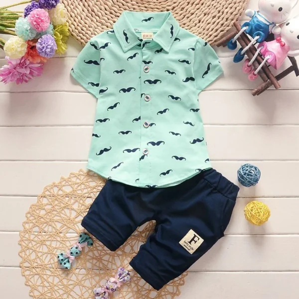 Summer New Cute Boy Suit Children's Printed Short-Sleeved Printed Shirt + Shorts Suit Children's Cotton Cute Baby Clothes - Image 3