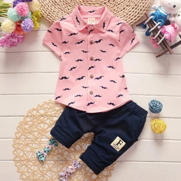 Summer New Cute Boy Suit Children's Printed Short-Sleeved Printed Shirt + Shorts Suit Children's Cotton Cute Baby Clothes - Image 4