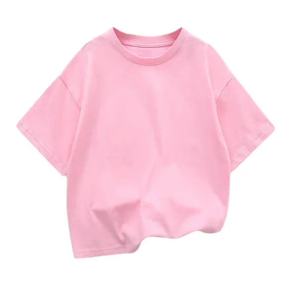 Kids Dropped Shoulder Short-sleeved T-shirt Summer New Pure Cotton Round Neck Loose Bottoming Shirt Student Sportswear 2-10Y - Image 2