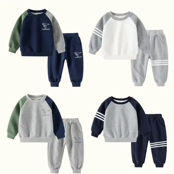 New Spring Autumn Children Clothes Set Color Patchwork Kids Boys Two-Piece Sets Children Boy Casual Tracksuit Outfits Tops Pants - Image 2