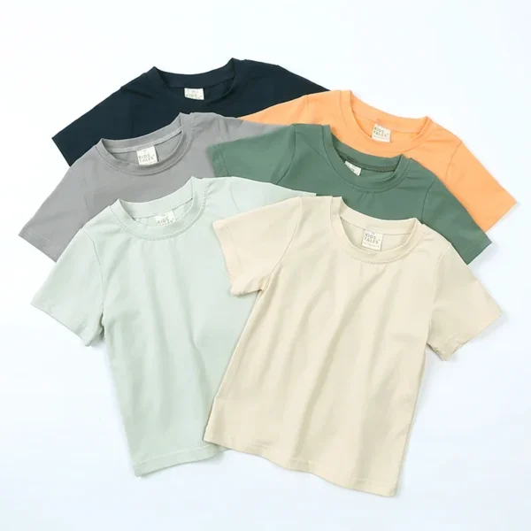 2024 Kids Summer Boy Girl T-shirt Solid Cotton Breathable Teenager Short Children Support Custom Shirt For 12M-9T Korean Top - Image 4