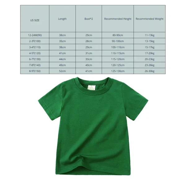 2024 Kids Summer Boy Girl T-shirt Solid Cotton Breathable Teenager Short Children Support Custom Shirt For 12M-9T Korean Top - Image 6
