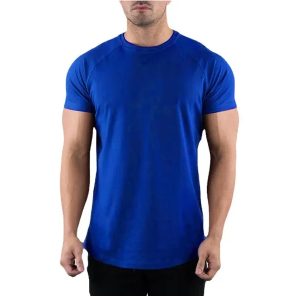 Plain Gym T-shirt Men Summer Fitness Clothing O-Neck Short Sleeve T shirt Cotton Slim Fit Tshirt Bodybuilding Workout Tees Tops - Image 5