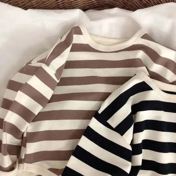 Fashion Children Boys Long Sleeve Striped T-shirt Tops Loose Kids Autumn Clothing Crewneck Pullover Baby Girl Blouse Sweatshirt - Image 2