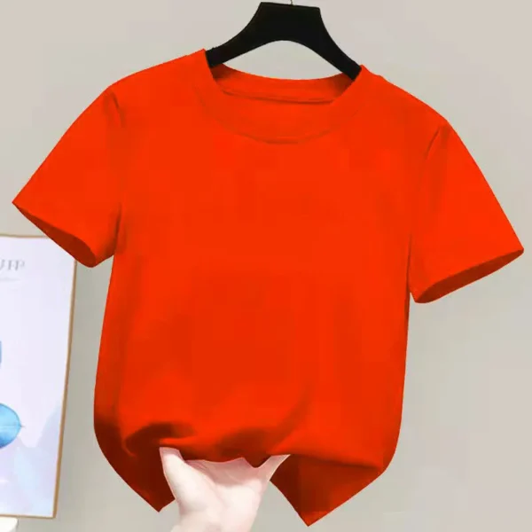 180gsm Fabric 100% Cotton Children Boy Girl T shirt 2024 New Summer Women Short Sleeve T-Shirt Cute Style White Solid Color Tops - Image 4