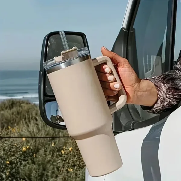 40oz 304 Stainless Steel Insulated Water Bottle,Thermal Coffee Car Cup, Cold Hot Mugs Vacuum Flask With Handle Straw,For Sport - Image 3