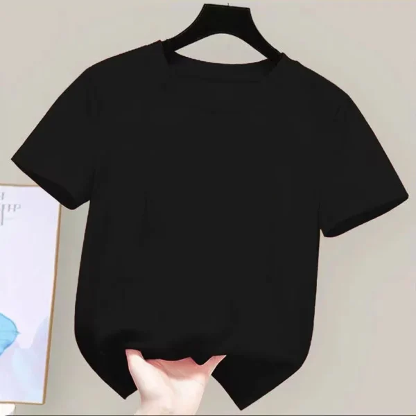 180gsm Fabric 100% Cotton Children Boy Girl T shirt 2024 New Summer Women Short Sleeve T-Shirt Cute Style White Solid Color Tops - Image 3